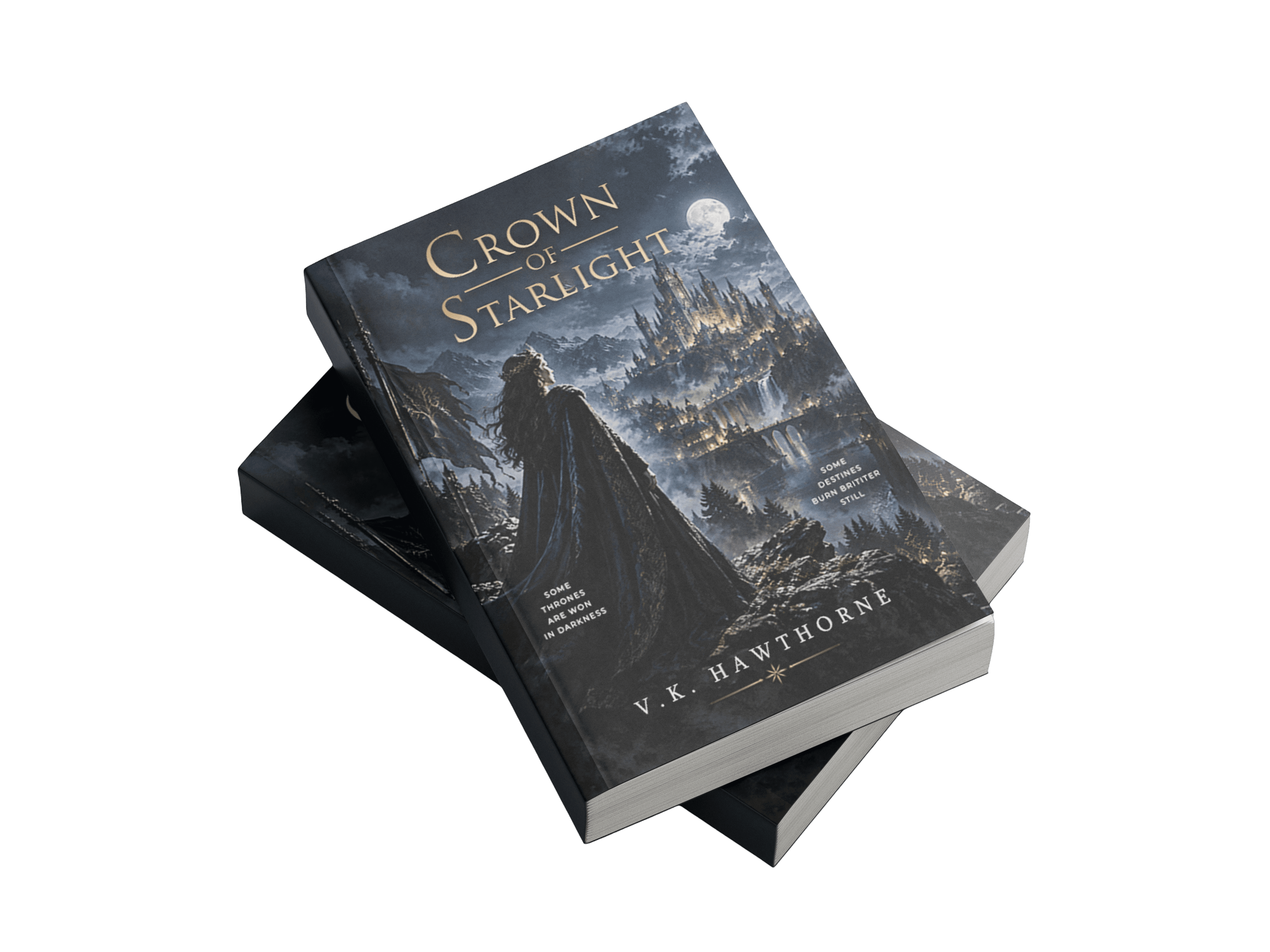 Crown of Starlight paperback mockup lying at an angle on a second copy