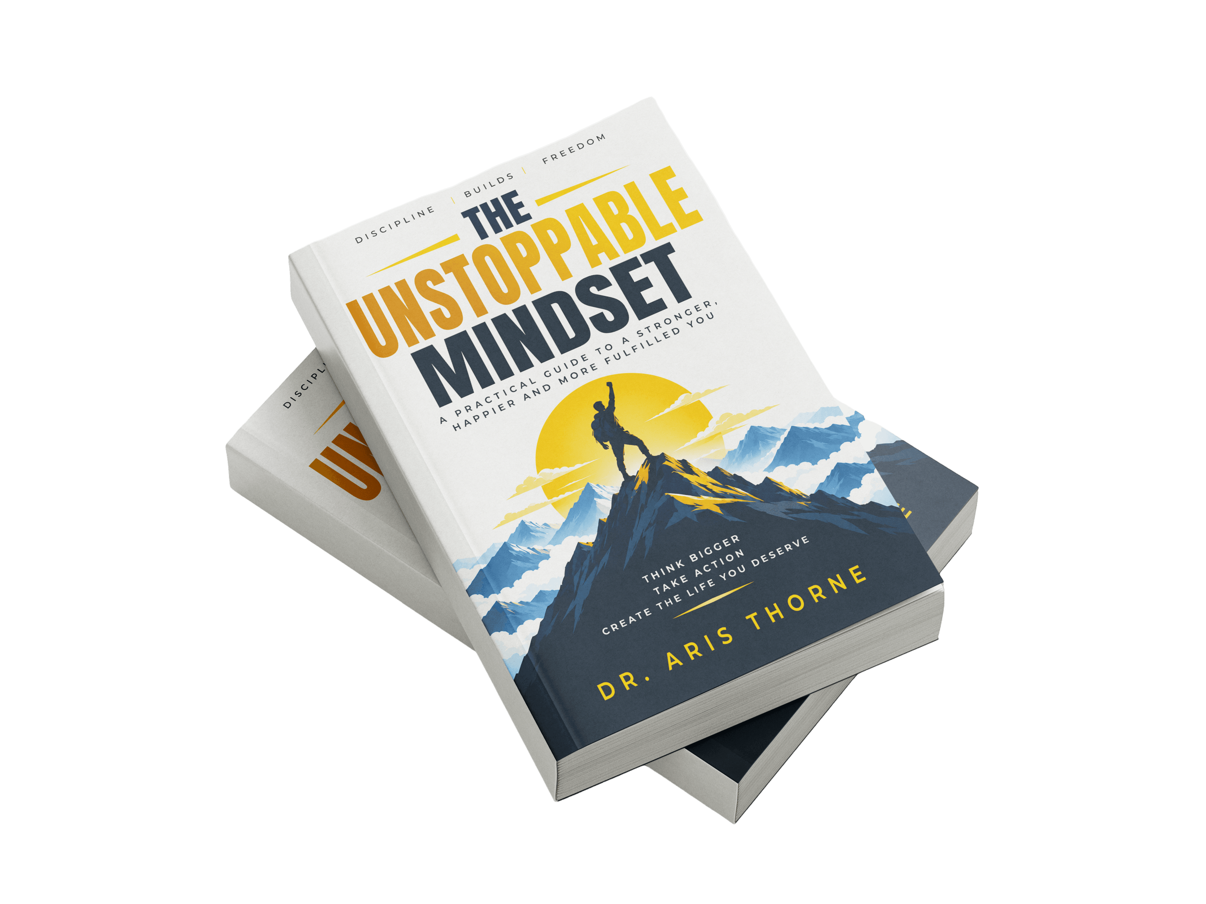 The Unstoppable Mindset paperback mockup lying at an angle on a second copy